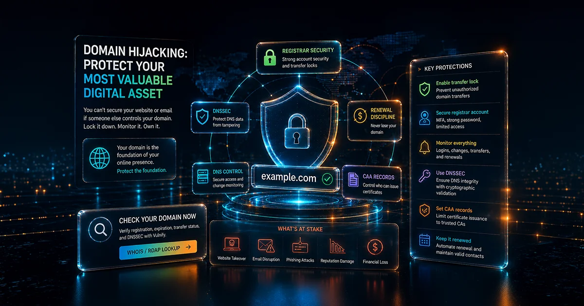 Domain Hijacking Prevention: Registrar Locks, DNSSEC, CAA, and Expiration Risks