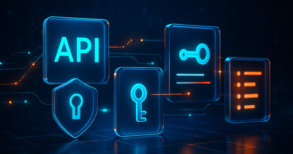 Illustration of API security risks with interconnected networks and digital threats.
