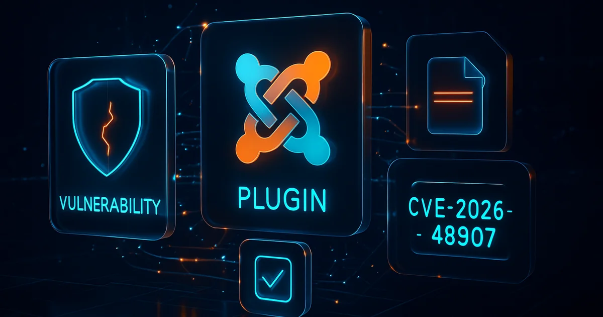 Computer screen displaying Joomla security update notice and warning about JCE plugin vulnerability.