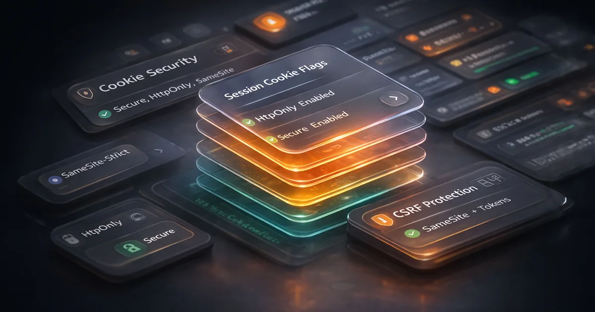Cookie security explained with HttpOnly, Secure, and SameSite flags, showing how websites protect session cookies against XSS, CSRF, and common misconfigurations