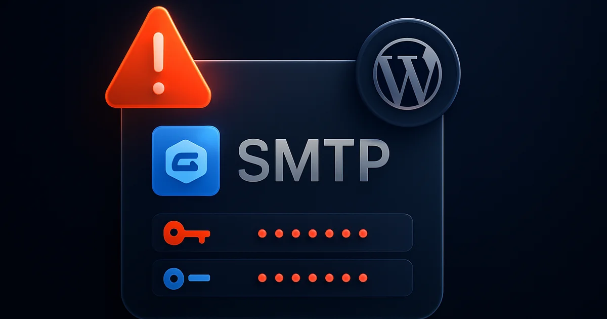 Screenshot of the Gravity SMTP plugin used in WordPress with security alert.